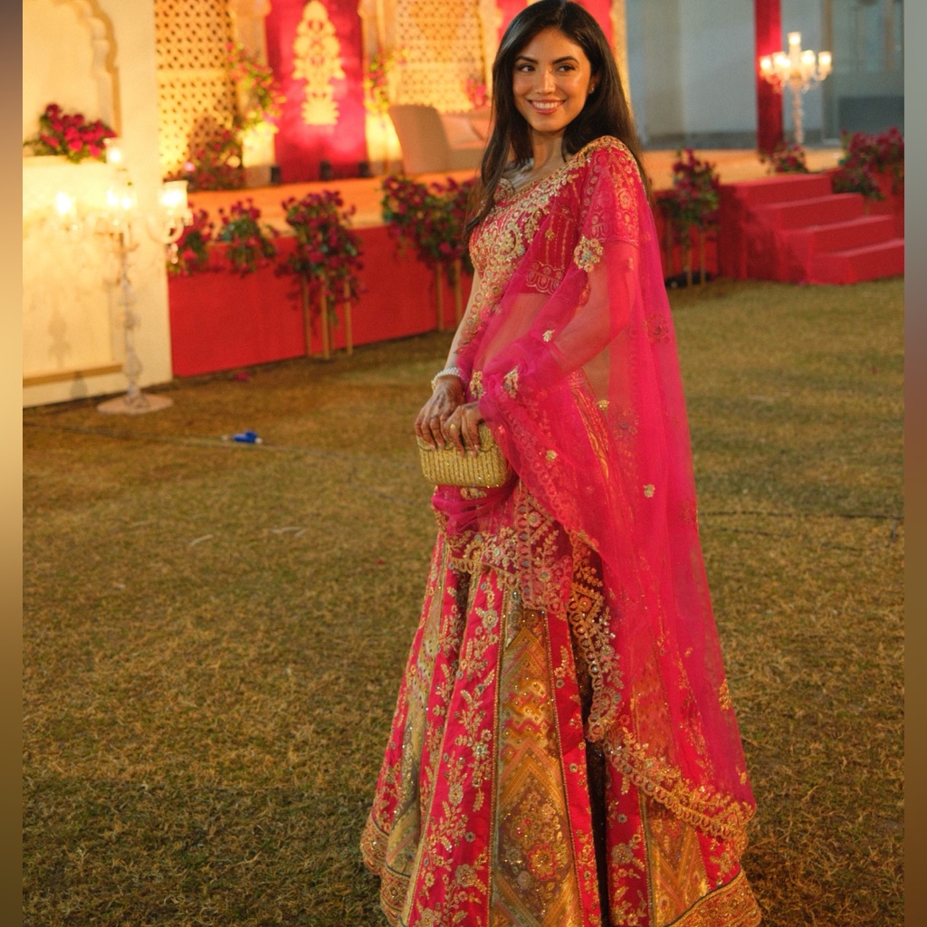 Vibrant Pink And Gold Lehenga